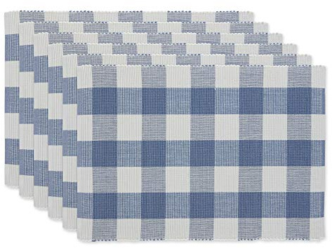 DII Mesa clásica, algodón, Azul Lavado a la Piedra, Juego de manteles Individuales, 13 x 19 Pulgadas