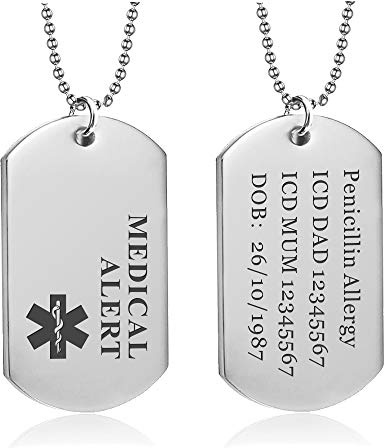 howson london Medical Alert Dog Tag Necklace for Men Women Personalized ID Medical Allergy SOS Awareness of Any Condition Ultimate Emergency Identity for Men Women or Teens with Chain