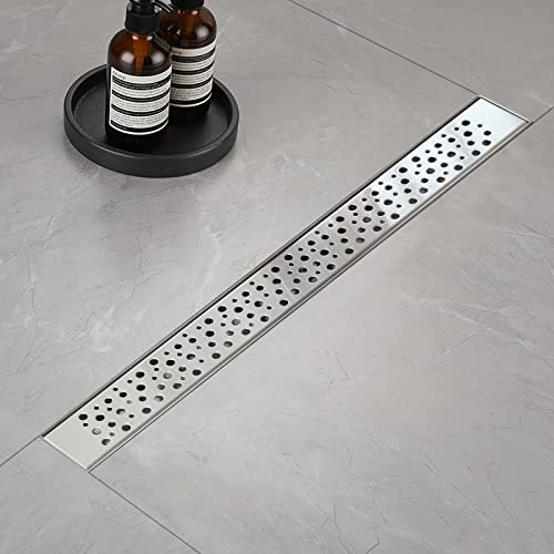 Duschrinne, Blase Duschrinne extra flach, Edelstahl Bodenablauf Komplettset mit Siphon Haarsieb (60cm)