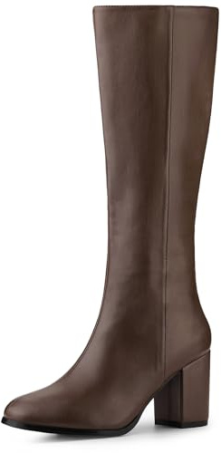 Allegra K Botas altas hasta la rodilla con puntera redonda y cremallera para mujer, marrón oscuro, 39 EU