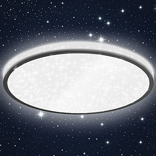 B.K.Licht - LED Deckenlampe mit Sternenhimmel, neutralweiße Lichtfarbe, 18 Watt, 1800 Lumen, LED Deckenleuchte, Lampe, Wohnzimmerlampe, Schlafzimmerlampe, Küchenlampe, 33x6,4 cm, Schwarz