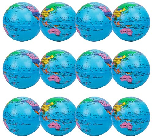 LAMEK 12 Stück Stressball Globus Klein Antistressball Weltkugel Knautschball Weltkarte Knetball Stress Relief Knetball für Kinder Erwachsene Stresserleichterung Spiele Ausbildung