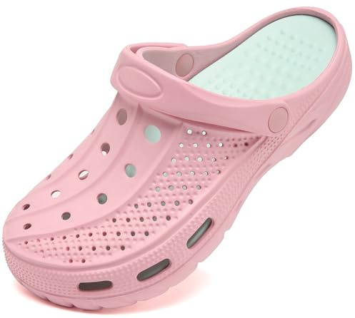 Unisex träskor, mulor, sommartofflor, strandsandaler, trädgårdsskor med fotbädd av mjuk, ROSA, 40/41 EU