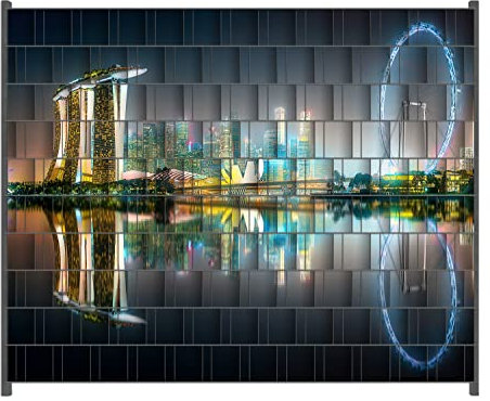 Wallario Zaun Sichtschutz Windschutz für EIN- und Doppelstabmattenzäune in der Größe Breite 2,50m x Höhe 2,00m, Motiv: Singapur bei Nacht