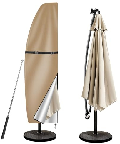 wiipara Parasol Cover with Rod, Parasol Protective Cover fit for Waterproof UV-Block Windproof Large Umbrella Cover with Zip and Storage Bag for Garden Outdoor (Khaki, 205x25x57/48(bottom) cm)