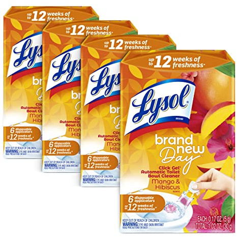 Lysol Click Gel Automatic Toilet Bowl Cleaner, Gel Toilet Bowl Cleaner, For Cleaning and Refreshing – Mango & Hibiscus, 6 applicators (Pack of 4, 24 Count Total)