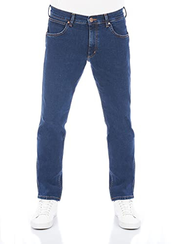 Wrangler Greensboro Herrjeans med normal passform, stretchiga jeansbyxor av denim/bomull, blå och svarta, storlek W30–W44, 30W / 32L