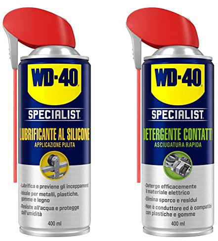 Wd-40 Specialist Lubrificante Al Silicone Spray Applicazione Pulita Con Sistema Doppia Posizione, 400 Ml, Trasparente & Specialist Detergente Contatti Spray Asciugatura Rapida