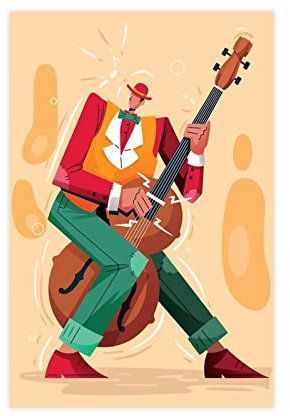MJKO Kunstdruck auf Leinwand, Motiv Jazz, Kontrabass, Schlafzimmer, Dekoration, Sport, Landschaft, Büro, Raumdekoration, Geschenk, ohne Rahmen, 50 x 75 cm