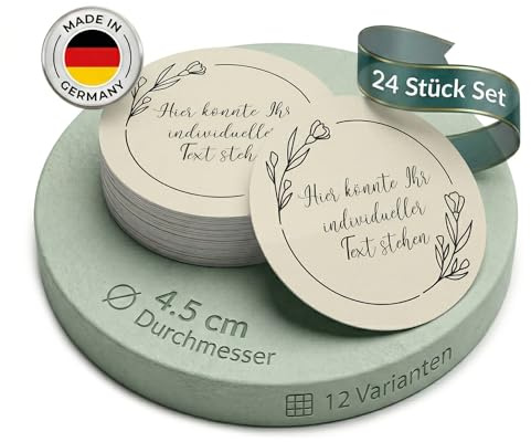 24 Stück Personalisierte Aufkleber - Personalisierte Aufkleber mit Wunschtext - 4,5 cm Runde Papieraufkleber Etiketten für Hochzeit, Taufe, Produkte, Geburtstag (Style 10)