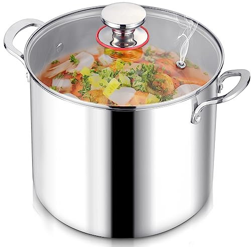 LIANYU 12QT Suppentopf aus 18/10 Edelstahl mit Deckel, großer Suppentopf, großes Kochgeschirr, 12 Quart hoher Nudel-Induktionstopf mit Messmarkierung für kochendes Streu und Simmer