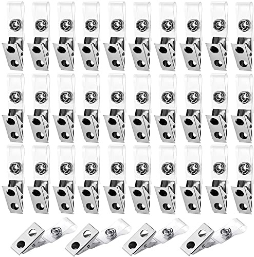 Newsbirds 200 Stück Metall-Ausweisclips mit transparenten PVC-Riemen, Doppelloch, Namensschild-Clips für Ausweise, Ausweishalter und Ausweishalter, Büro- und Schulbedarf