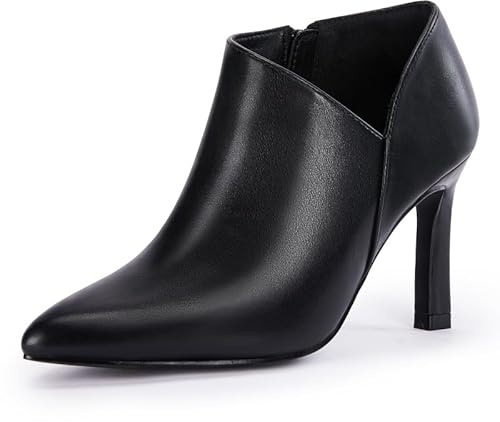 Coutgo Womens Pointed Toe V Cut Ankle Boots Kitten Heel Office Side Zip Booties