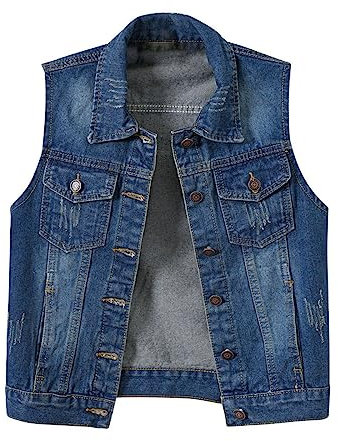 LOIJMK Jeansweste Damen Herren Mit KnöPfen Brusttaschen äRmellose Weste Baumwolle Blau Denim Jacken Angelweste
