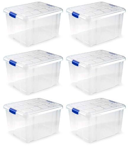 AC - Pack de 6 Cajas de ordenación de plástico Transparente N.º 2. Contenedor para almacenar Libros, Ropa, Mantas. Capacidad 25 litros. Dimensiones Aprox.: 42,2 x 35 x 25,6 cm