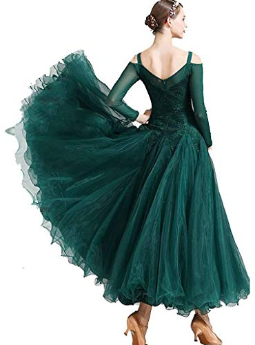 Abito da ballo da sala moderno valzer tango National Standard Dance costume per competizioni professionali, verde, M