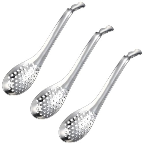 EXIN DEHCEN 3 Stück Kaviar Löffel Edelstahl, Kleine Schaumlöffel Edelstahl, Sieblöffel, Olivenlöffel, Servierlöffel mit Perlen, Edelstahl Geschlitzter Servierlöffel, für Home Kitchen Restaurant Buffet