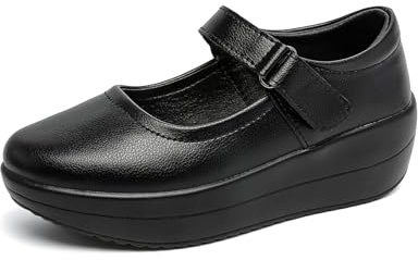 EnllerviiD Women's Mary Jane Shoes - Platform Wedge Round Toe Ankle Strap Comfortable Business Office Work Shoes Black40