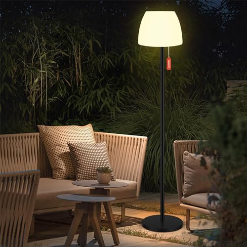 Qnkaa Outdoor Floor Lamp Solar Outdoor Lamps for Patio Waterproof Shower Lamp,LED Cordless Floor Lamp with Light Sensor,Rechargeable Dimmable Floor Lamp Warm White+RGB Solar Lamp for for Garden