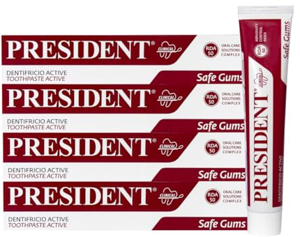 President KIT 4 DENTIFRICIO ACTIVE ad Attività Gengivale. Per gengive irritate, infiammate e parodontite. Azione sanitizzante astringente. RDA 50. 4X75ml