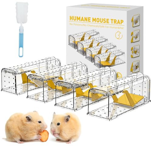 CLDFDC Trappola per Topi Vivente per Interni ed Esterni - Trappola per Topi Intelligente, Facile da Usare, Facile da Pulire, Riutilizzabile, Rilascio Senza Contatto (4 Pezzi)