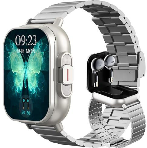 findtime Smart Watch with Earbuds, Make/Answer Calls Bluetooth Earphones, Fitness Tracker Heart Rate Blood Pressure Monitor Sleep Tracker, Pedometer Step Calories Counter Smartwatches for iOS Android