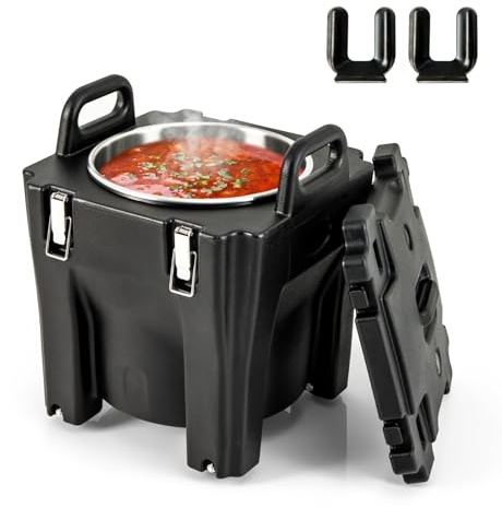 COSTWAY 30 L Contenedor Isotérmico, Recipiente para Calentar Alimento con Barril de Acero Inoxidable, Mantener Calor y Frío Durante 6H, Ruedas con Freno y 2 Asas, Calentador de Sopa para Fiesta
