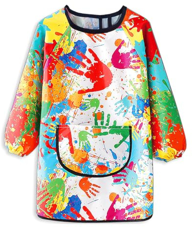 KIMMAX Malschürze Kinder Malerkittel für 7-11 Jahre Mädchen Junge Tuschkittel Wasserdicht Malkittel Bastelschürze für Schule Kunst Malerei Kochen（120-135cm）