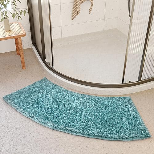 WQZzjm Curved Shower Mat Anti-Slip, 40x100cm Bath Mats Fan-Shaped Foot Pads Machine Washable Microfiber Bathroom Carpet Rugs for Home Hotel,40x100cm,Grey (Blue 40x100cm)