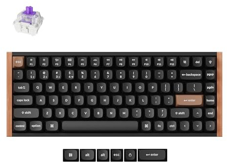 Keychron K2 HE Teclado mecánico inalámbrico, 75% de diseño 2,4 GHz/Bluetooth/cableado, interruptores magnéticos Gateron, QMK programable para Mac Windows, Marco de Madera - Negro(US Layout)