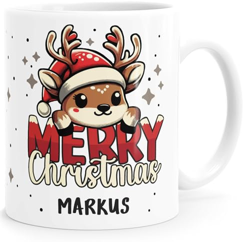 MoonWorks® Tasse Weihnachten personalisiert Merry Christmas Wunschname Aufdruck Frohe Weihnacht Geschenkidee Weiss standard