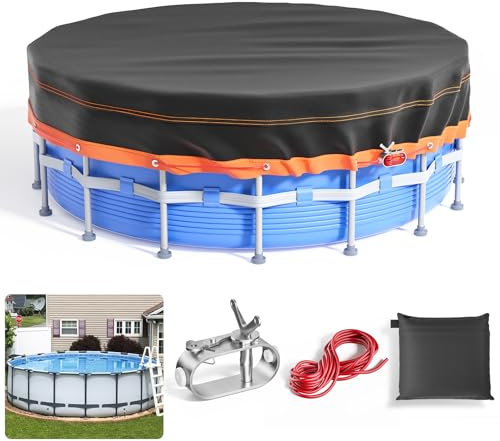 Round Pool Cover,15FT Solar Covers for Above Ground Pools with Winch and Cable, Waterproof and Dustproof Swimming Pool Cover, Oxford Fabric Pool Covers for Above Ground Pools