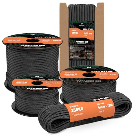 Kamu Synber 550 Paracord 4mm 100m Typ III Schnur 7 Stränge Nylon Seil | Tragkraft 250kg, Nylon, Basteln, Outdoor, Camping, Survival, Fallschirmschnur