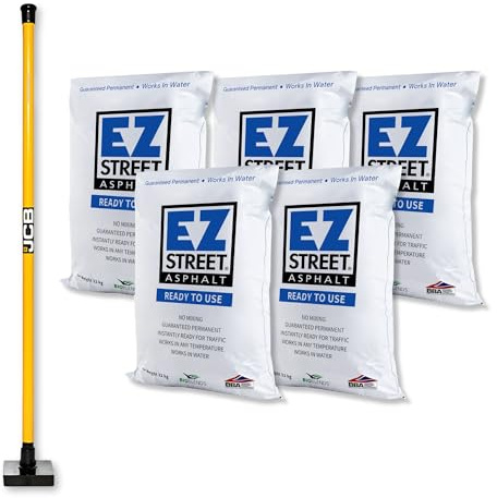 Pothole Repair Kit | EZ Street Asphalt | Heavy Duty 10lb Tamper | Permanent Pothole Repair | Ready to Use (1, 5 Bags)