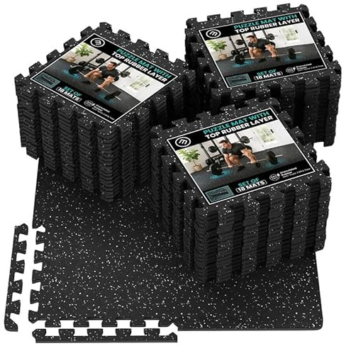 bemaxx Tapis de Sport - 54 Dalles en Mousse + Caoutchouc + Bordures | Tapis de Sol Matelas Puzzle pour Fitness Gym Musculation Salle de Sport Garage | Isolation Contre Coups, Bruits, Éraflures