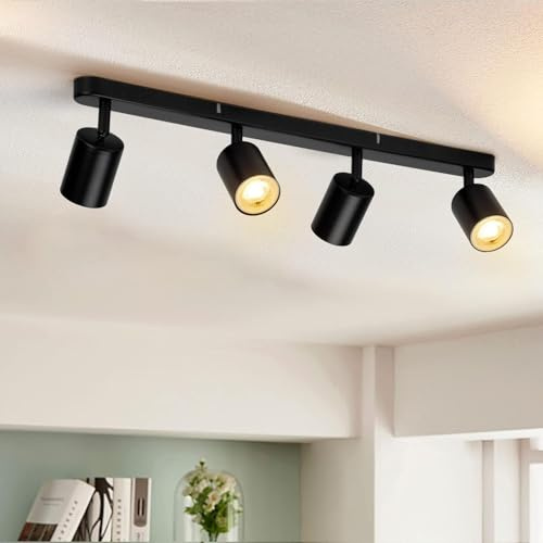 VIIIVA 4 Way Spotlight Ceiling Light Rotatable, Black Spot Lights GU10 Industrial Spotlights Fitting Adjustable, GU10 Spotlight Bar for Bedroom Living Room Hallway, Bulb Not Included