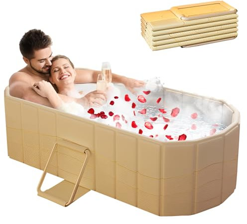 1.5M Vasca da Bagno Doppia Pieghevole - Vasca Portatile per Adulti, Senza Installazione, Ideale per SPA Domestica/Coppie, con Cuscini e Kit di Scarico (150×55×50cm)