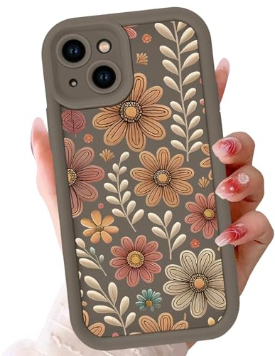 Foonary Handyhülle für iPhone 14 Hülle 6,1, Schutzhülle mit Aesthetic Blumen Muster Design Frauen Mädchen Cover, Weich Silikon TPU Stoßfest Kameraschutz Bumper Case for iPhone 14, Braun