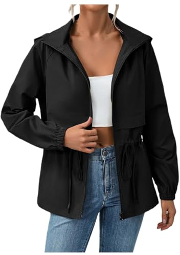 Generisch Pull de randonnée d'extérieur avec capuche, imperméable respirant pour trekking et loisirs, manteau coupe-vent mi-long et protection contre la pluie, Noir , L