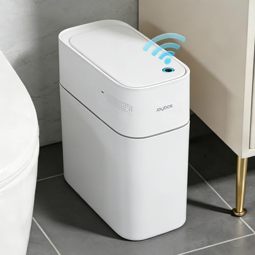 JUDRDO 3.5 Gallon Slim Automatic Trash Can for Bathroom,Touchless Diaper Trash Can with Trash Bag Auto-adsorption Technology,Motion Sensor Diaper Garbage Bins for Bedroom Office Kitchen Toilet