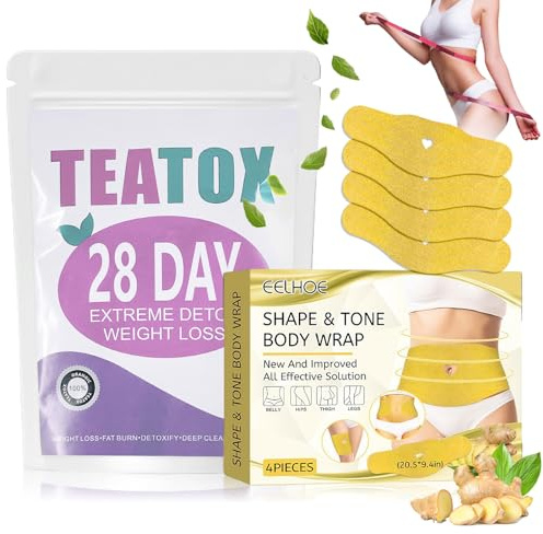 28 Tage Detox Tee zum Abnehmen Set, Detox Cleanse Weight Loss Tea mit 2 packs Abnehmen Patch, Natürliche Kräutermischung, Fördert Stoffwechsel & Fettverbrennung