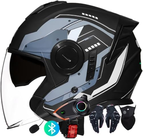 Bluetooth Intercom Motorcycle Open-Face Helmets Modular Helmets Flip-up Helmets Offroad Helmets Motocross Helmets With ECE Double Visor Sun Visor For Women Men Matt Black