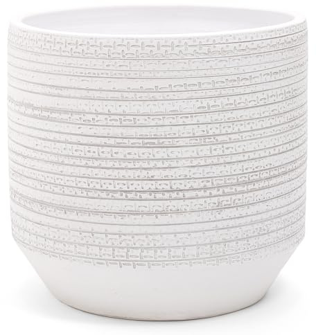 Vimin Box Large and Elegant Terracotta Pot | Modern Decorative Vase for Plants, Flowers, Succulents, Small Trees | Indoor or Outdoor (White/Grey, Ø35 - H 32 cm)