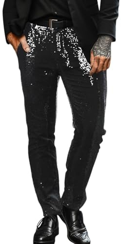 Pailletten Herren Anzughose Schlanke Freizeithose Schwarze Performance Glitzerhose