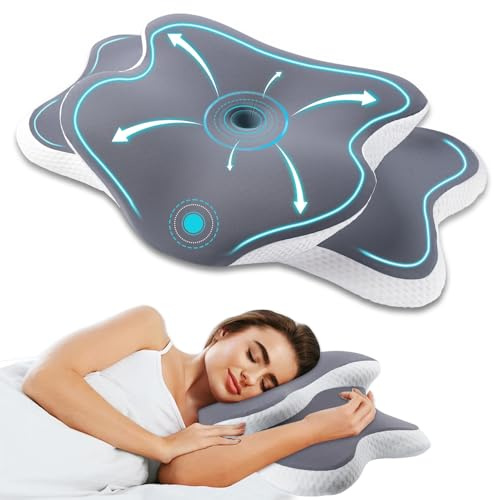 Neck Support Pillow, Memory Foam Pillows for Neck and Shoulder Pain Relief, Ergonomic Cervical Neck Pillow with Breathable Ice Silk Pillowcase, Contour Orthopedic Pillow for Side Back Stomach Sleeper