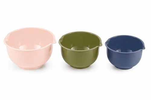 eMKay® 3 Pcs Mixing Bowl Set | Nesting Kitchen Bowls with Pouring Spout | Baking & Food Prep Bowls | Dishwasher Safe | 2.5L 2L 1.5L (Peach Olive Navy Blue)