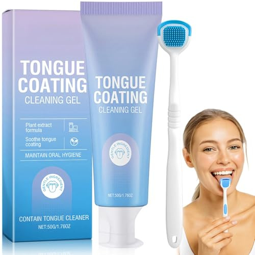 Tongue Cleaner Kit with Tongue Scraper & Gel - Mint Fresh Breath Oral Hygiene Tool, Quick Effective Daily Use for Reducing Bad Breath, Oral Care Essential