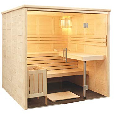 Sauna mit Glasfront Massivholz 208 x 206 x 204 cm Blockbohle 40 mm