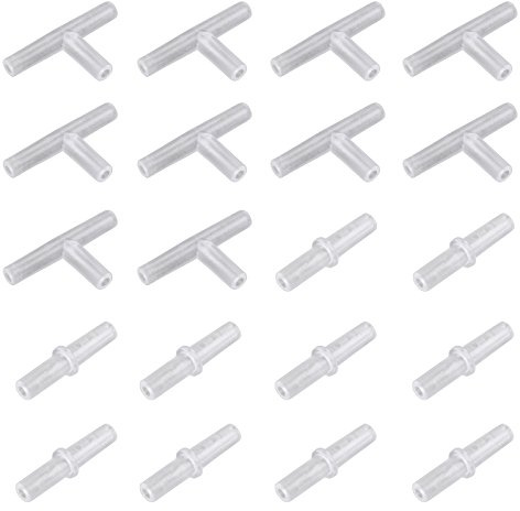 HALJIA Luftschlauchverbinder für Aquarien, 4 mm, Kunststoff, T- und I-Typ, transparent, 20 Stück