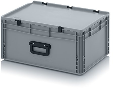 Auer Packaging Eurobehälter 60 x 40 x 28,5 mit Scharnierdeckel und Griff (Tragegriff, Klappgriff) inkl. gratis Zollstock